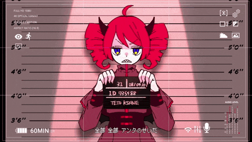 a girl with red hair and horns has a mugshot that says teto kshane