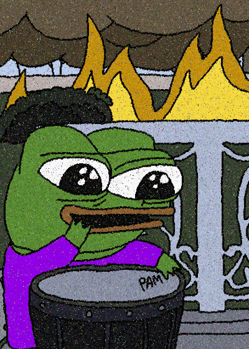 a cartoon of a frog playing a drum with the name pam written on the drum