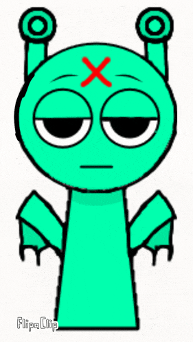 a cartoon character with a red cross on his forehead .