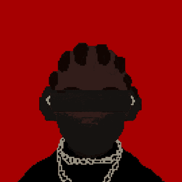 a pixel art of a person wearing headphones and a chain