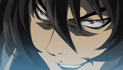 a close up of a person 's face with a smirk on their face