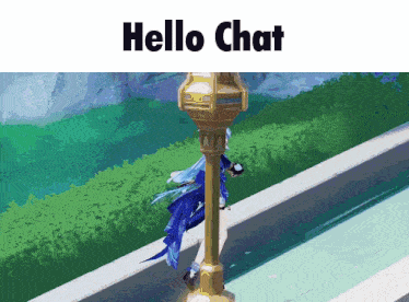a picture of a person standing on a pole with the words hello chat