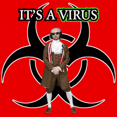 a poster that says it 's a virus with men in costume