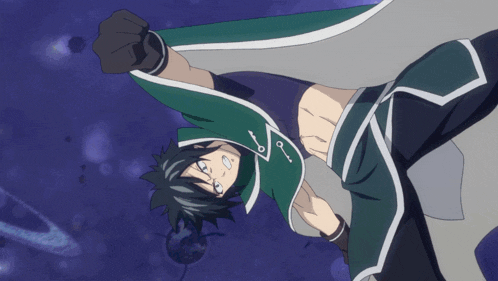 a cartoon character with a green cape and a white stripe on the sleeve