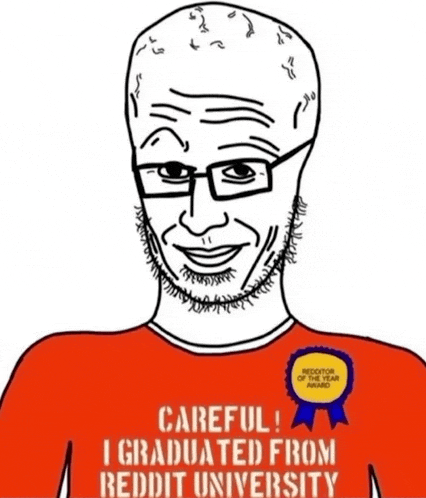 a man with glasses and a beard is wearing a shirt that says " careful "