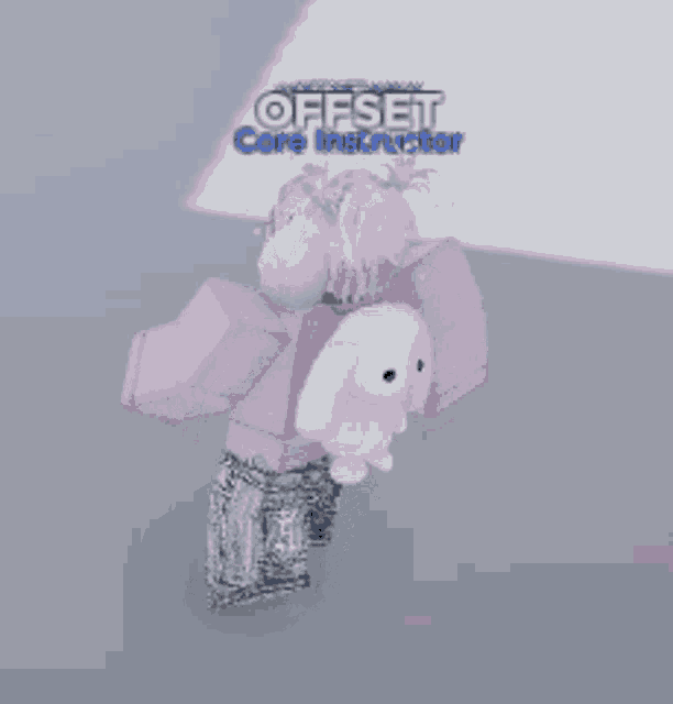 a girl with a stuffed bunny on her head is wearing a pink shirt that says offset