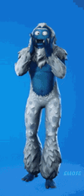 a yeti with a blue face is dancing in a video game