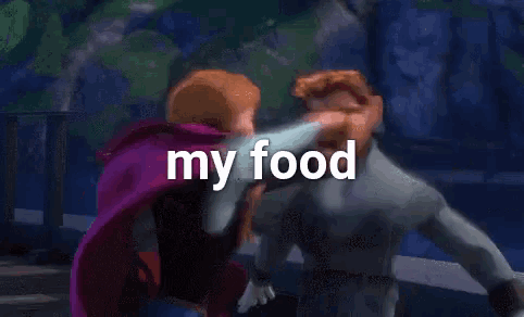 a cartoon of anna and elsa with the words " my food " on the bottom