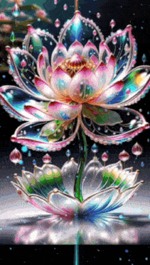 a painting of a colorful lotus flower with a black background