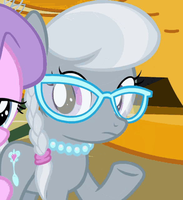 a cartoon pony with glasses and a braided mane
