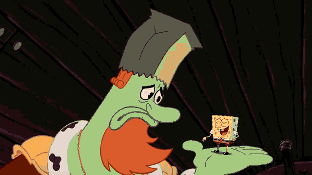 a cartoon of a man with a beard and spongebob