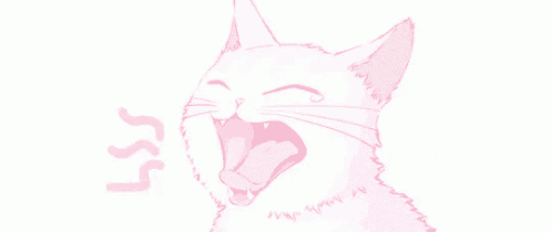 a pink cat is yawning with its mouth open on a white background