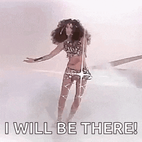 a woman in a bikini is dancing in a pool with the words `` i will be there '' written below her .