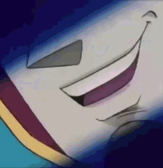 a close up of a cartoon face with a smile