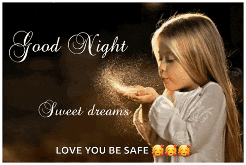 a little girl blowing a kiss with the words " good night sweet dreams "