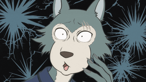 a cartoon drawing of a wolf with a surprised look on its face