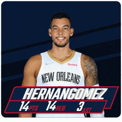 a basketball player for the new orleans has 14 pts and 14 reb