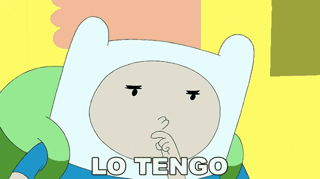 a cartoon character with a finger on his mouth and the words lo tengo below him