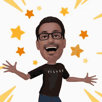 a cartoon of a man wearing a figure t-shirt