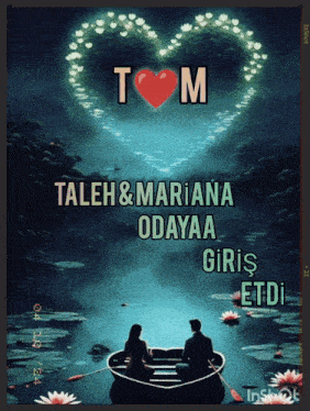 a poster of a man and woman in a boat with the words taleh & mariana odayaa on it