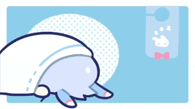 a cartoon drawing of a sheep sleeping next to a door hanger with the letter r on it