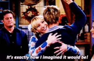 a woman hugging a man with the words " it 's exactly how i imagined it would be " below her