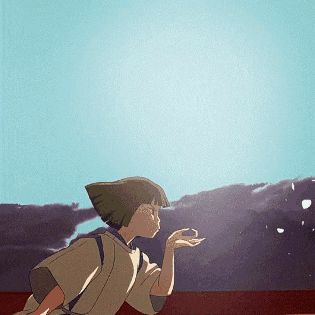 a cartoon drawing of a boy blowing a bubble