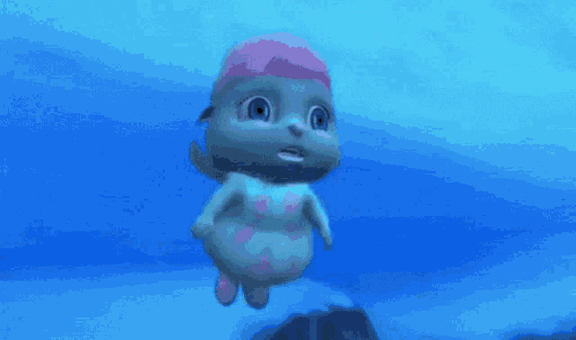 a cartoon character is flying through the air in the water .