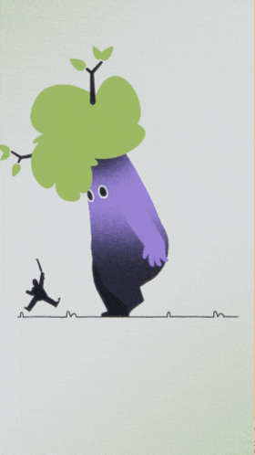 a cartoon drawing of a purple monster with a green tree on its head