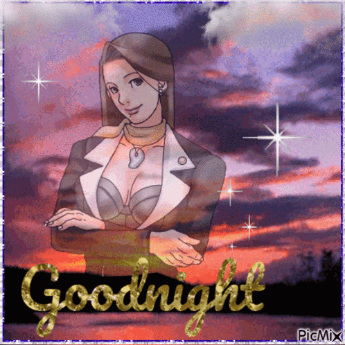 a picture of a woman with the word goodnight written on it
