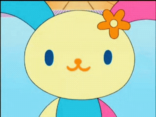 a cartoon rabbit with a flower on her head