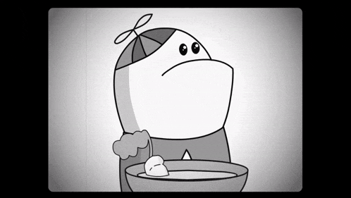 a cartoon character is holding a bowl of water