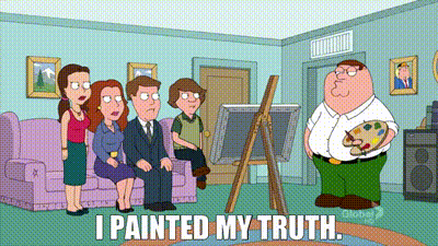 a family guy cartoon shows peter griffin painting a picture