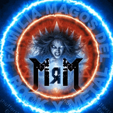 a logo for familia magos del metal shows a woman in a circle