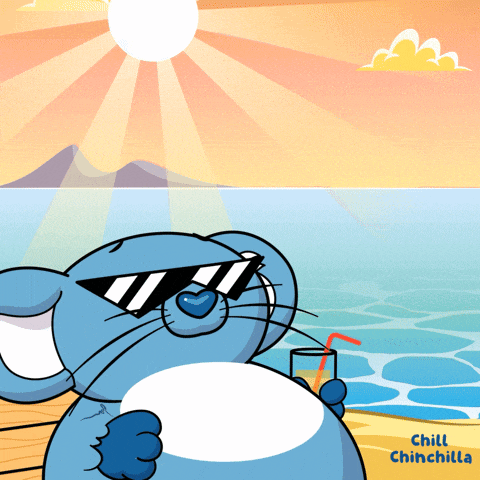 a cartoon of a rat wearing sunglasses and holding a drink with chill chinchilla written below it