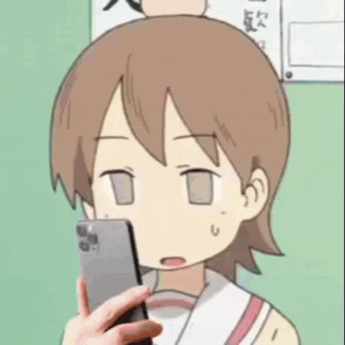 a cartoon girl is taking a selfie with her phone .