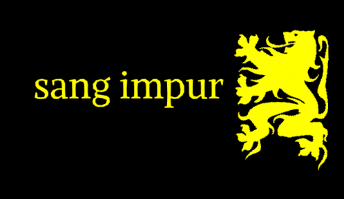 a black background with a yellow lion and the word sang impur