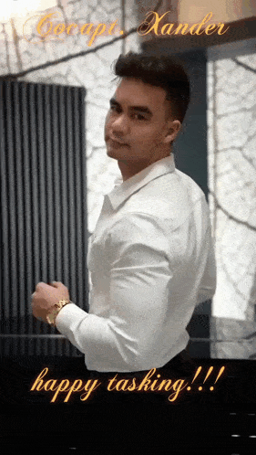 a man in a white shirt with the name xander on the bottom