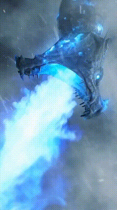 a painting of a dragon with blue smoke coming out of it 's mouth