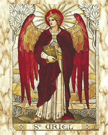 a painting of a man with red wings and the word ariol