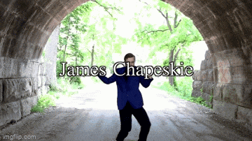 a man is dancing in a tunnel with the name james chapeskie