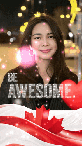 a woman holding a heart with the words be awesome above her