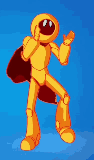 a cartoon character with a red cape on a blue background