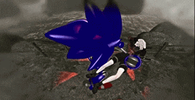 sonic the hedgehog is laying on the ground with a sword in his hand