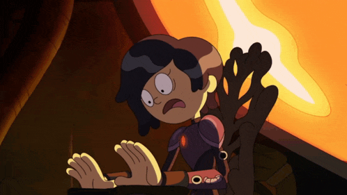 a cartoon character is holding a torch and making a funny face