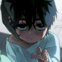 a pixelated image of a boy wearing glasses and a blue shirt