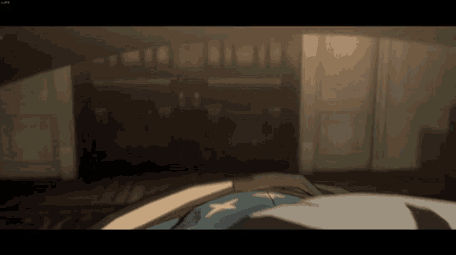 a screenshot of a video game shows a person laying in a room