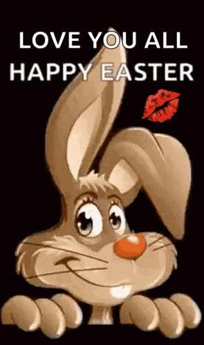 a cartoon easter bunny with a kiss on its nose