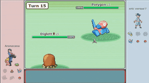 a screenshot of a video game with diglett and porygon on the screen
