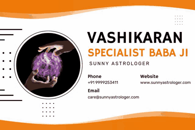 a business card for vasikiran specialist baba ji